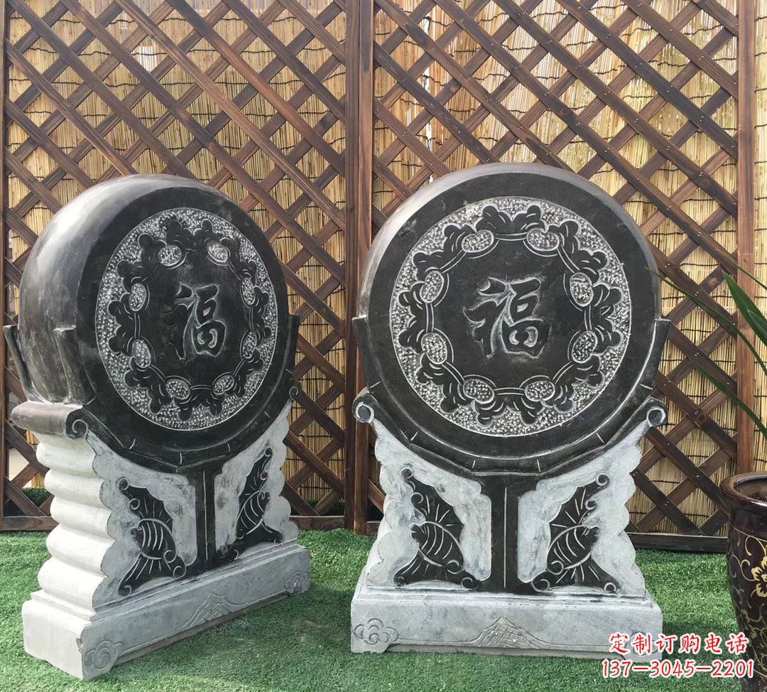 山西青石仿古福字抱鼓雕塑,让您的家园更加美观