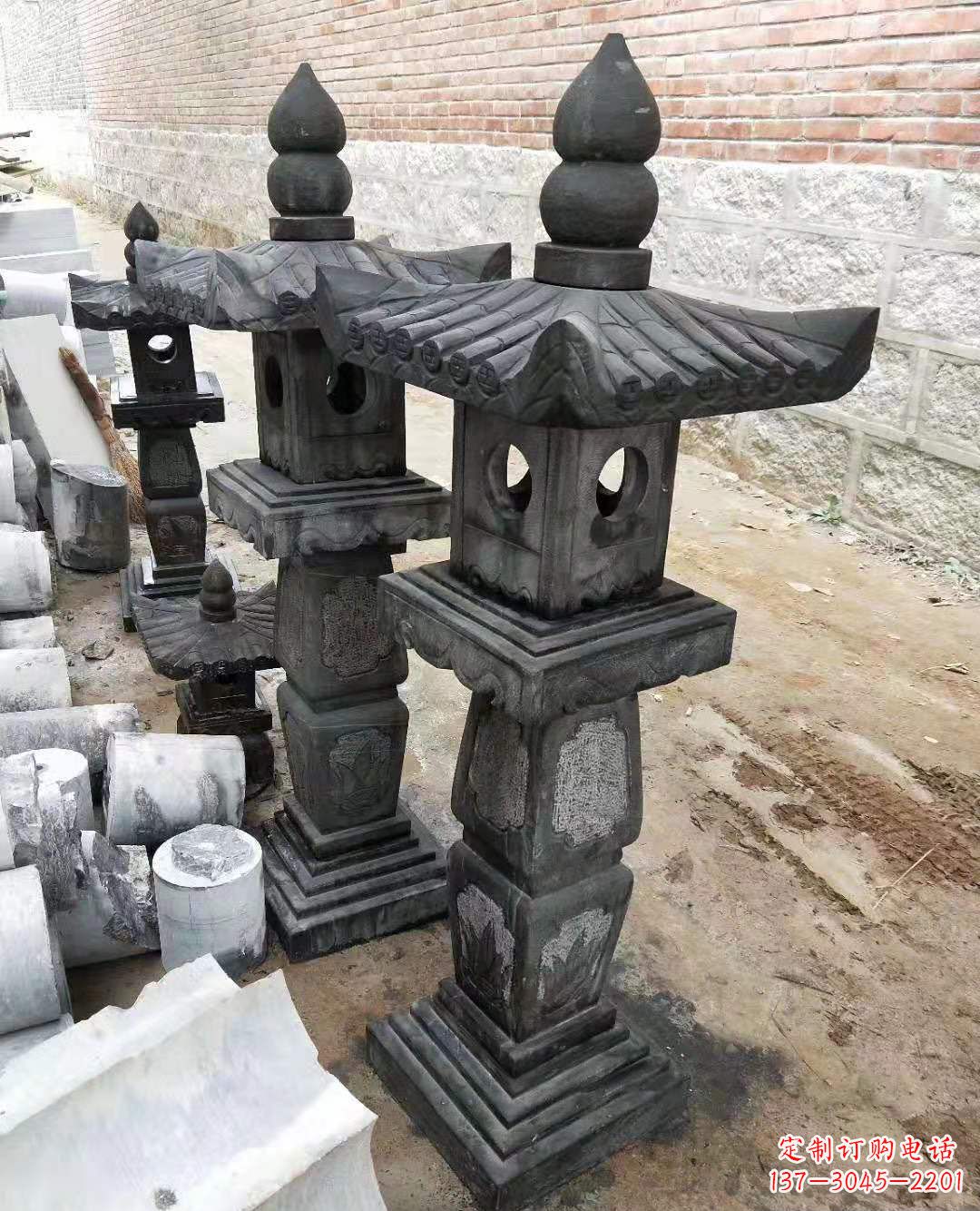 山西青石仿古宫灯雕塑庭院景观石雕