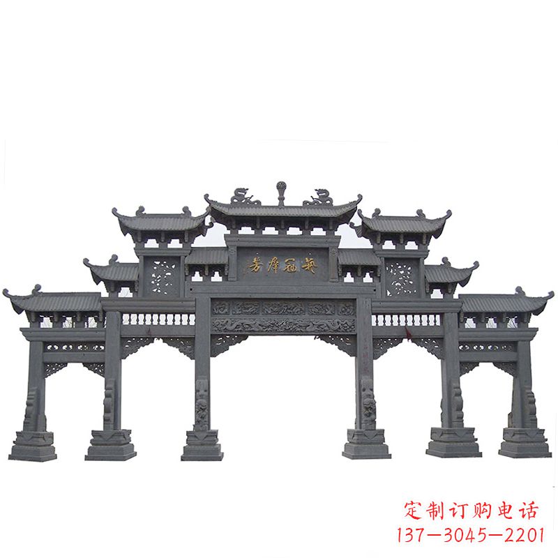 山西传承千年历史青石仿古五门石雕牌楼