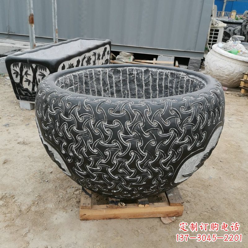 山西青石复古风花盆雕塑
