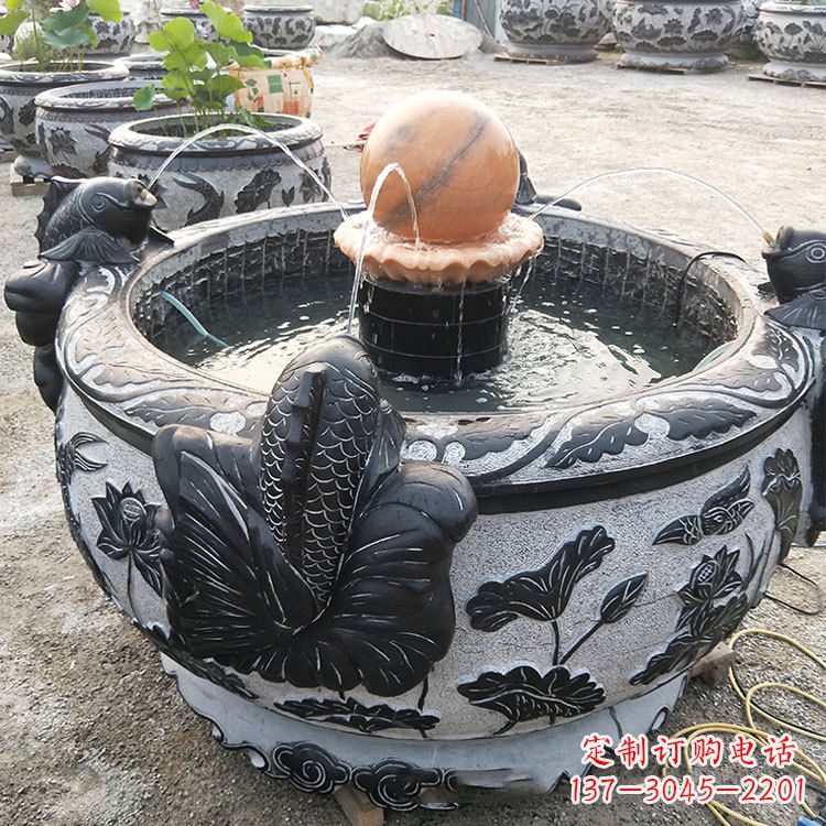山西青石鱼缸雕塑,装点您的生活
