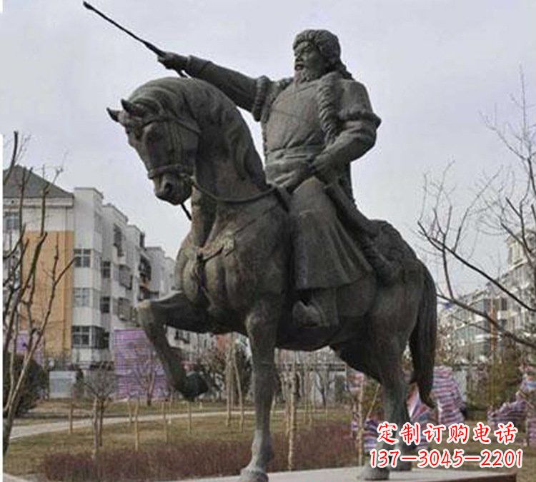 山西精致雕刻成吉思汗青铜骑马