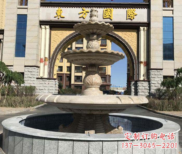 山西三层欧式喷泉石雕,为小区增添质感