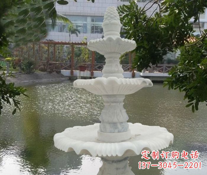 山西精致美观的三层喷泉汉白玉公园石雕