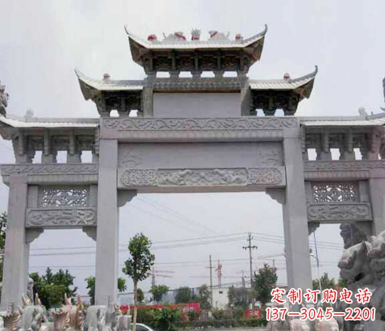 山西中领雕塑-三门牌坊大理石石雕