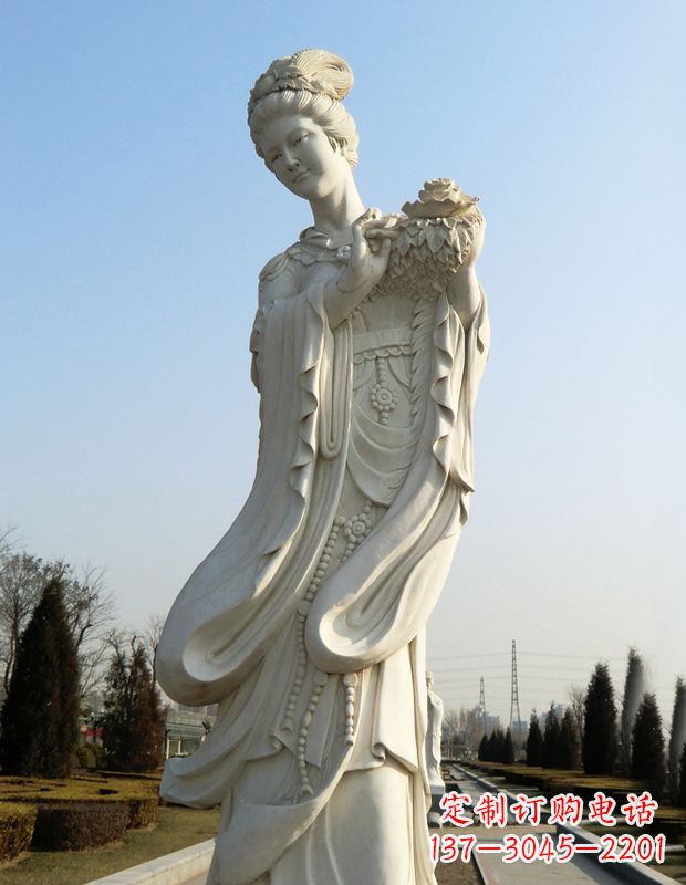 山西古典美女雕塑——十二花神之四月牡丹杨玉环汉白玉