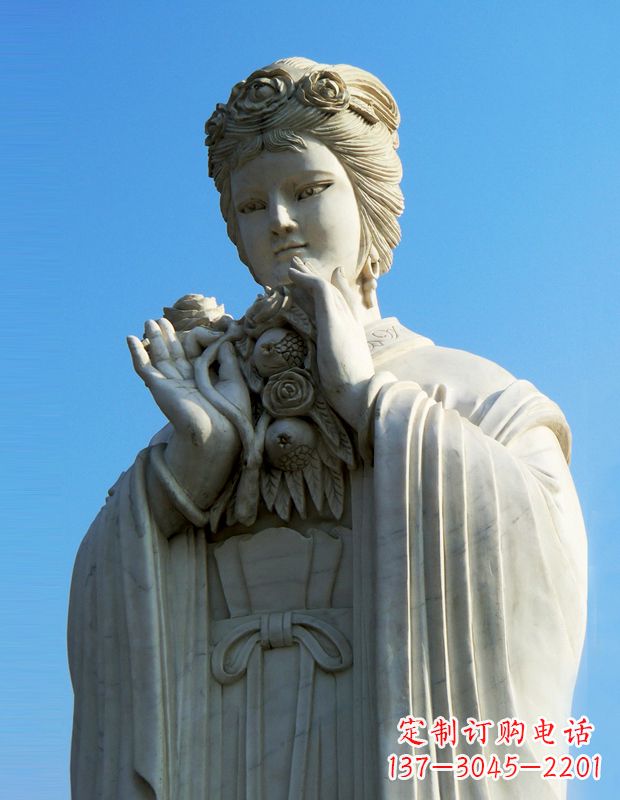 山西石榴之美——十二花神之五月石榴李氏汉白玉古代美女雕像