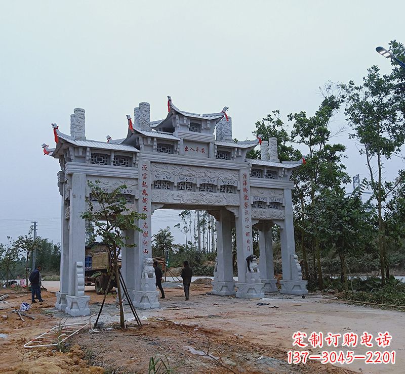 山西石材浮雕墙 仿古牌坊
