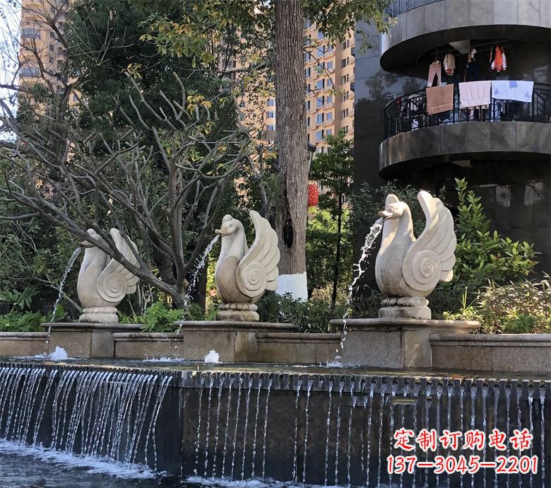 山西石材喷水鹅 园林动物石雕景观摆放 水池石天鹅