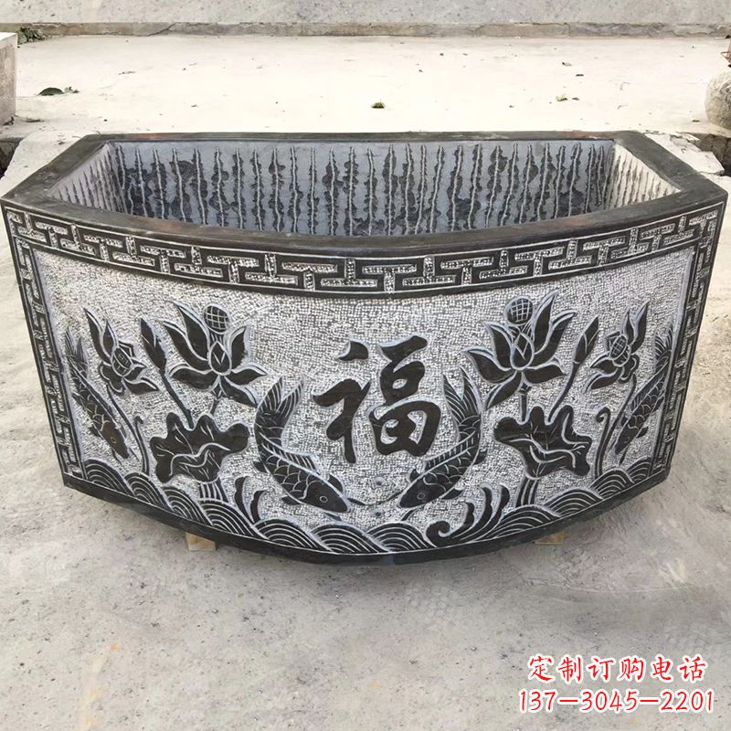 山西欣赏自然美景,石槽养鱼缸静谧雕塑