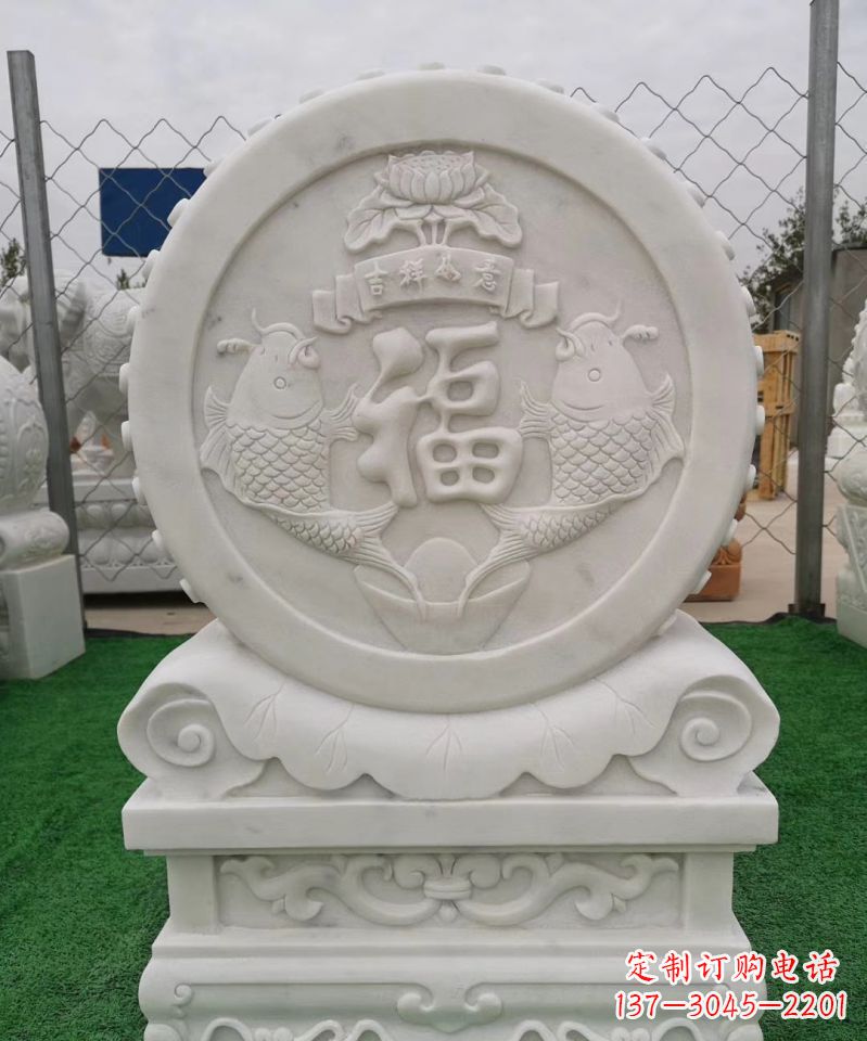 山西装饰福字图案的雕塑石门墩