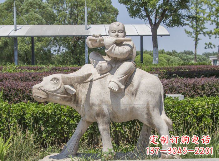 山西石雕牧童牛雕塑,让传统气息永存