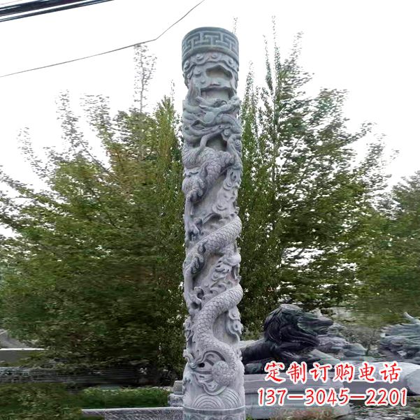 山西石雕盘龙柱雕刻