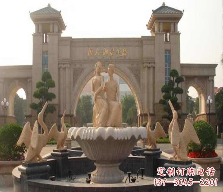 山西石雕西方人物喷泉雕塑
