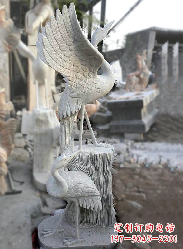 山西石雕仙鹤景观摆件