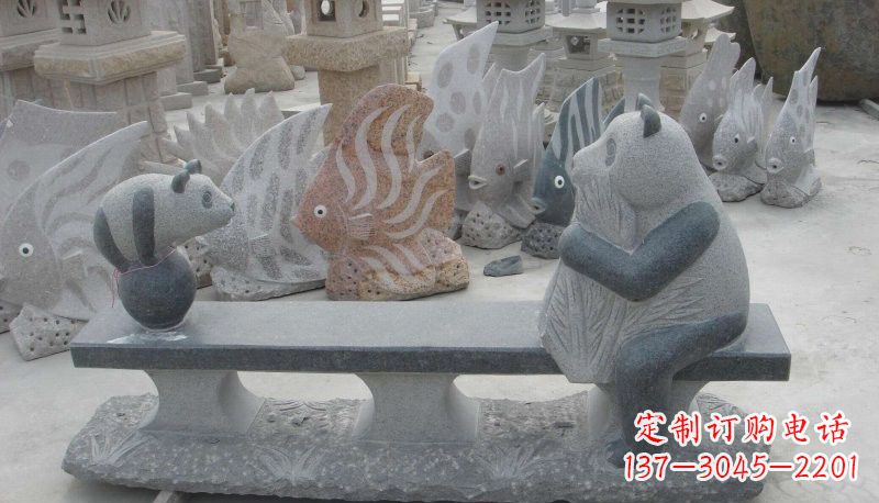 山西石雕熊猫座椅