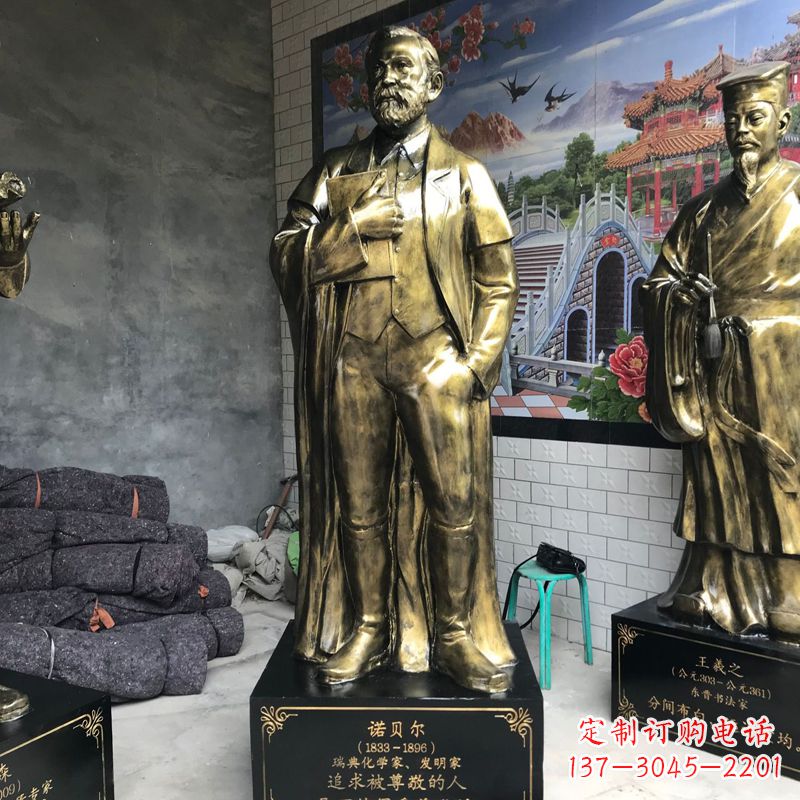山西世界名人瑞典著名化学家诺贝尔仿铜雕像