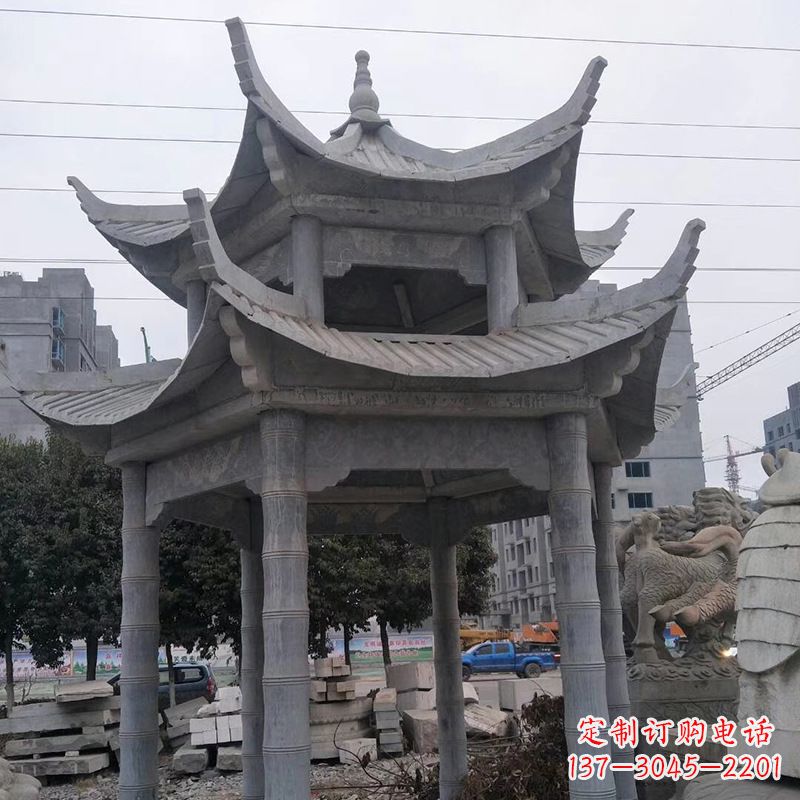 山西双层八角石雕凉亭