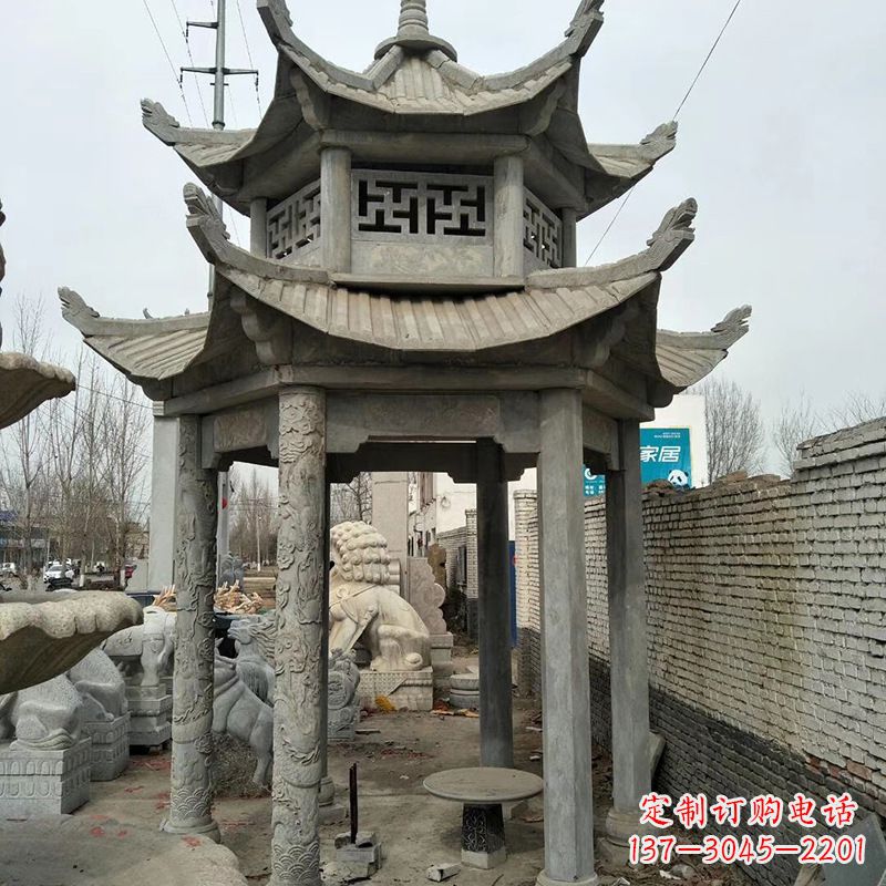 山西双层大理石凉亭雕塑