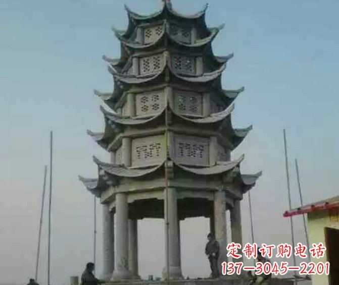 山西双层大理石凉亭石雕 (2)