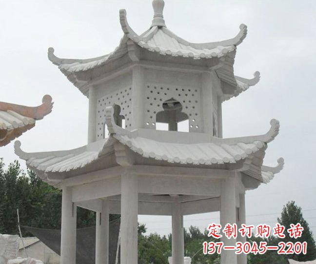 山西双层大理石凉亭石雕