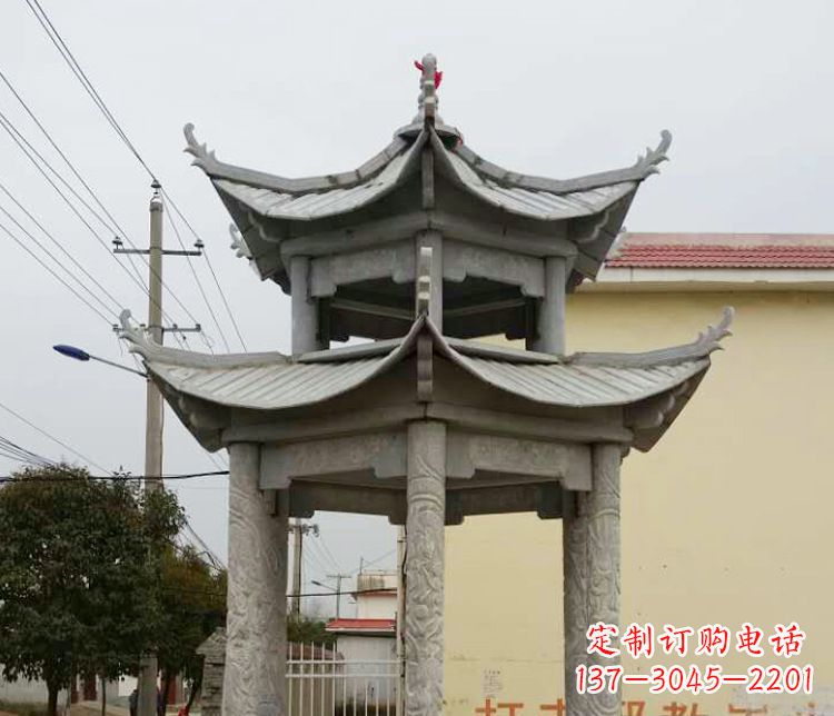 山西双层仿古凉亭石雕 (2)