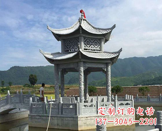 山西双层仿古凉亭石雕_1