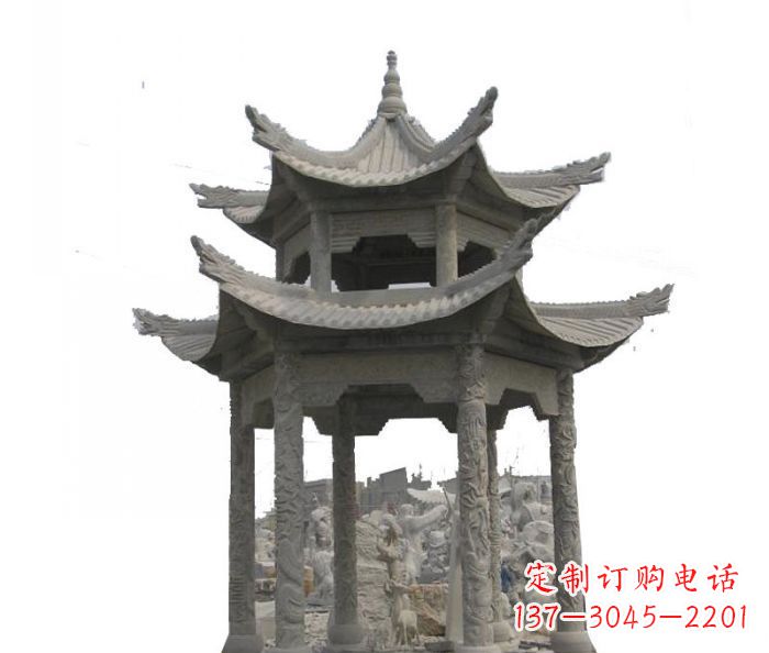 山西双层仿古石雕凉亭 (2)