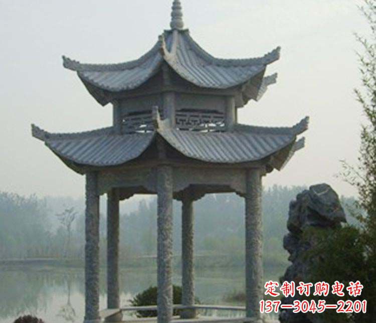 山西双层仿古凉亭石雕_2