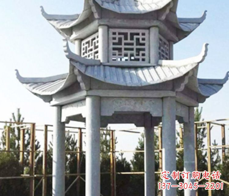 山西双层仿古石凉亭石雕_2