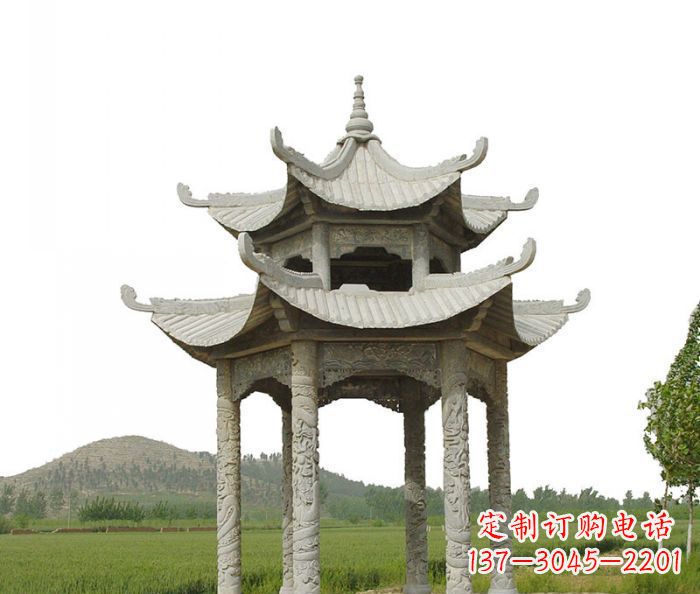 山西双层仿古石雕凉亭