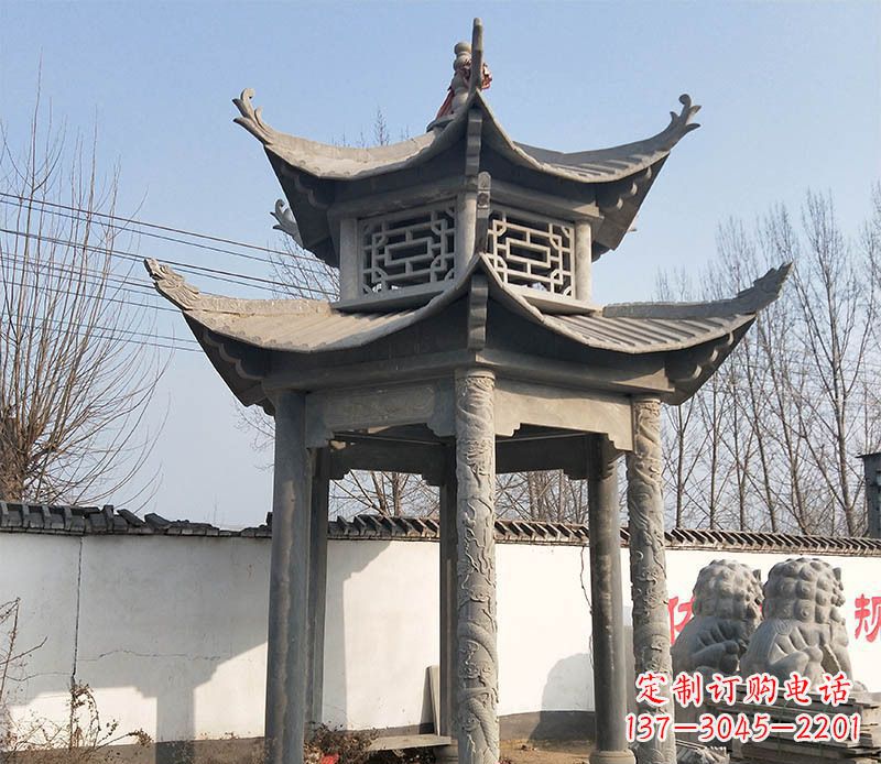 山西双层户外凉亭石雕 (2)