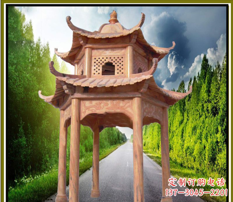 山西双层凉亭园林石雕