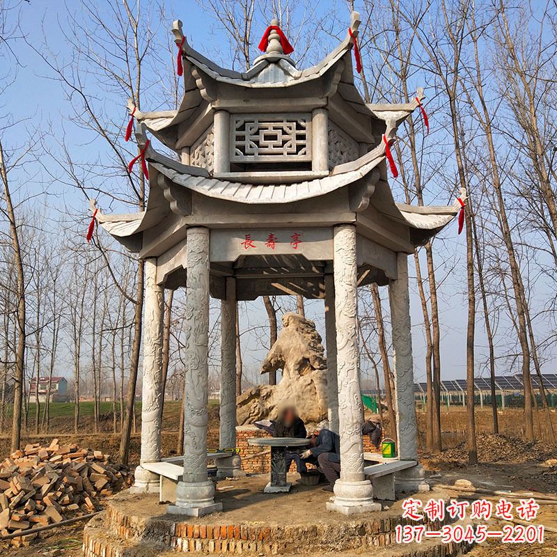 山西双层六角石凉亭