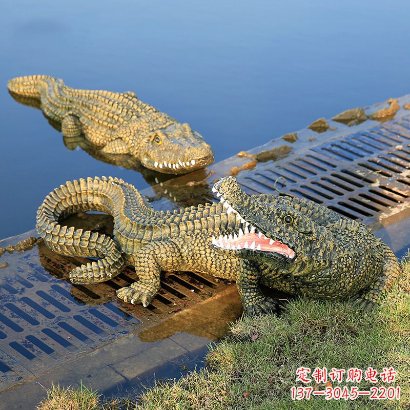 山西水塘动物摆件玻璃钢仿真鳄鱼