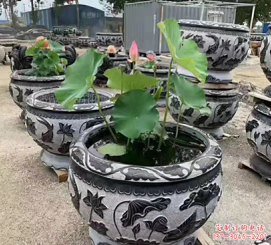 山西睡莲石浮雕花盆雕塑公园景观雕塑