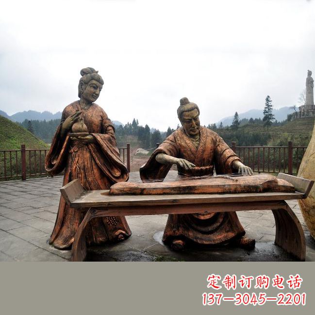 山西司马相如与卓文君铜雕塑像-城市广场历史名人情景雕塑