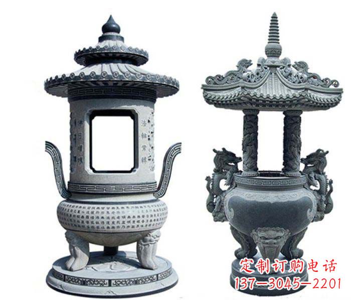 山西寺庙景观仿古香炉石雕
