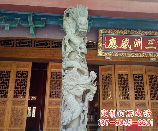 山西寺庙景观龙柱石雕 (2)