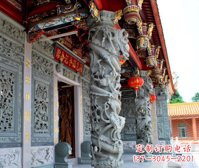 山西寺庙景观龙柱石雕