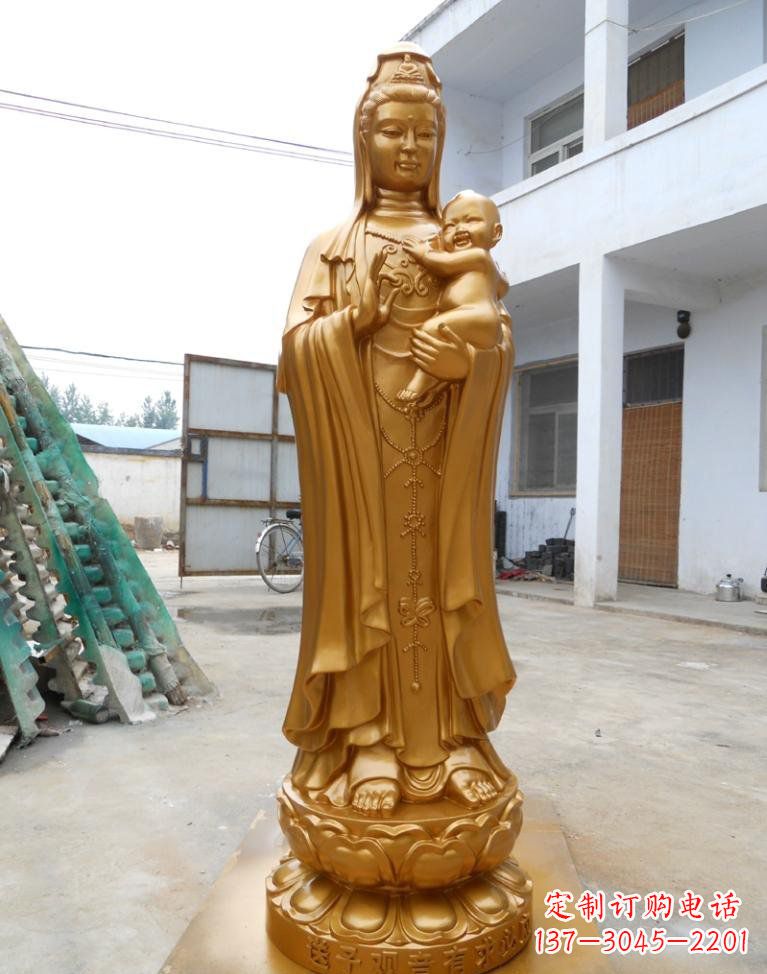 山西寺庙立式送子观音铜雕