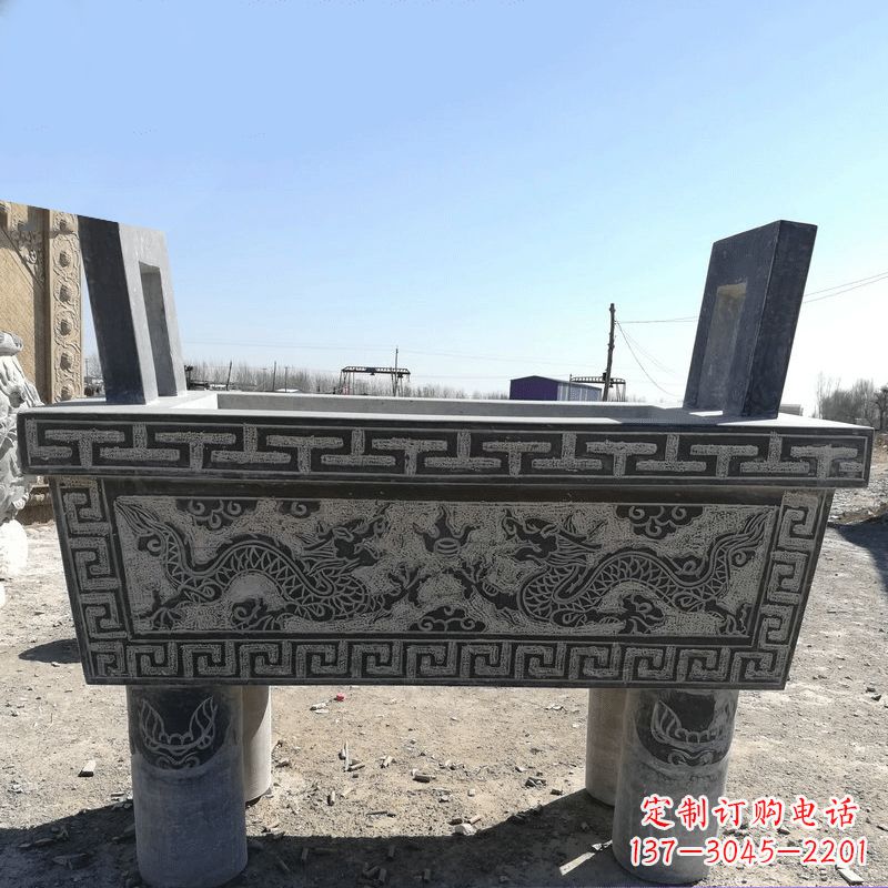 山西寺庙墓地祭祀四足方鼎,青石仿古石雕香炉