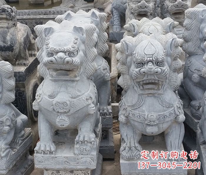 山西寺庙青石狮子石雕