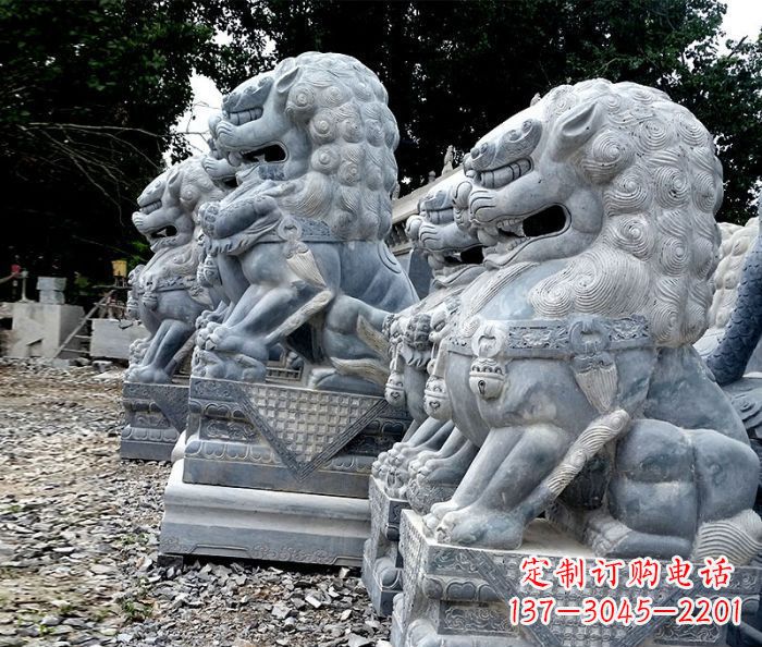 山西寺庙青石狮子石雕 (2)