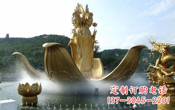 山西寺庙三面观音雕像