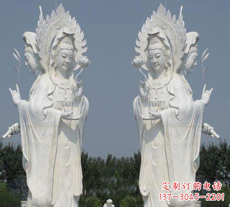 山西寺庙三面观音菩萨雕塑