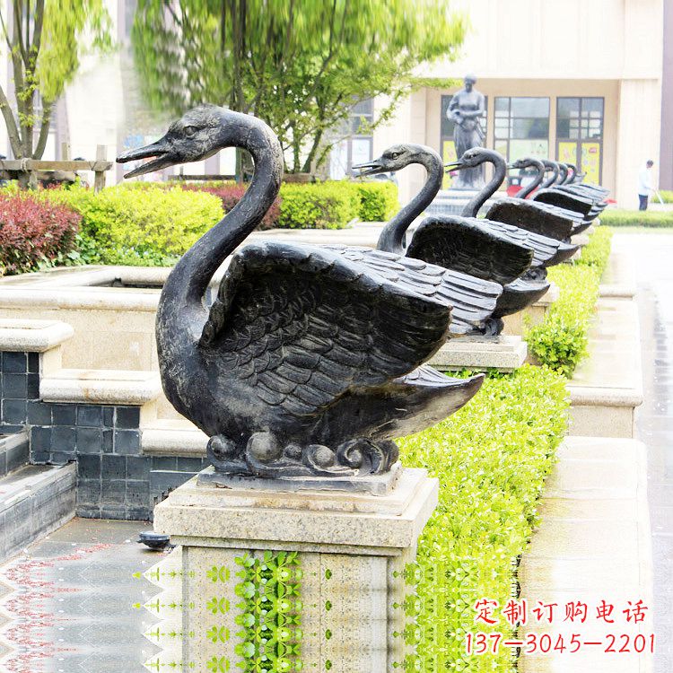 山西天鹅铜雕喷水喷泉-纯铜铸造公园水渠水景动物雕塑