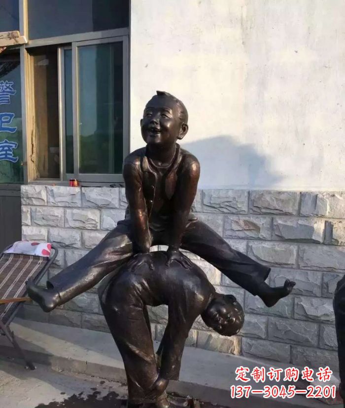 山西跳马儿童铜雕 (2)