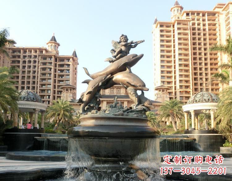 山西跳跃的海豚和小天使喷泉铜雕