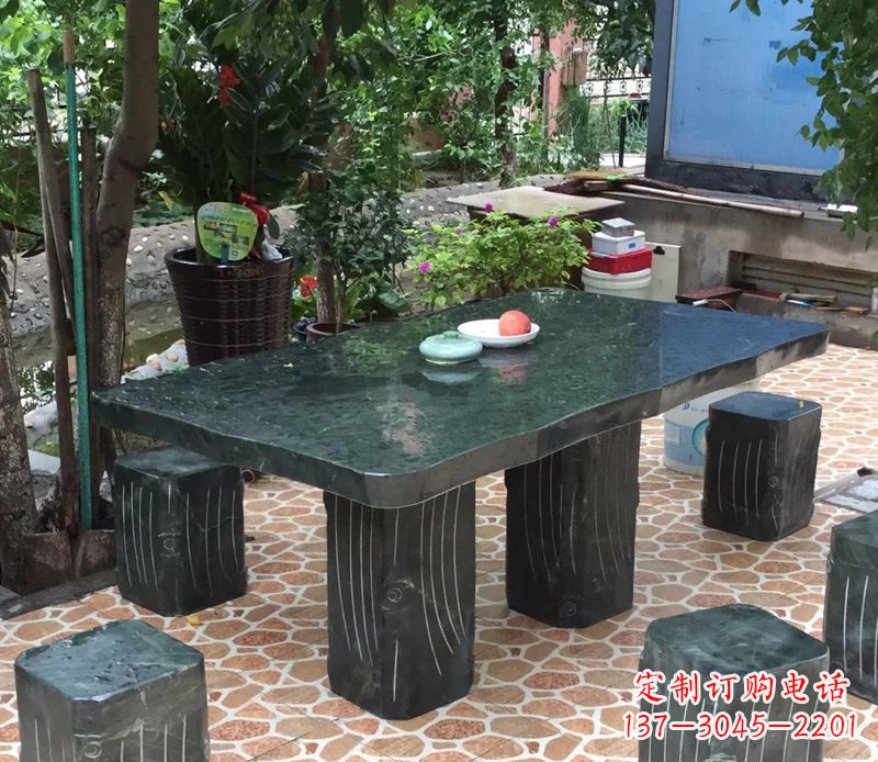 山西庭院长方形石桌凳雕塑